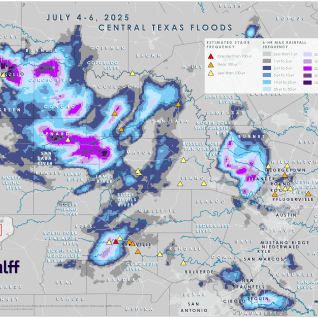 Halff used the 2D BLE models to quickly assess the July flood events in the Upper Guadalupe, San Gabriel, and San Saba HUC8 watersheds.